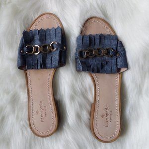 Kate Spade Brie Blue Denim Gold Chain Sandal